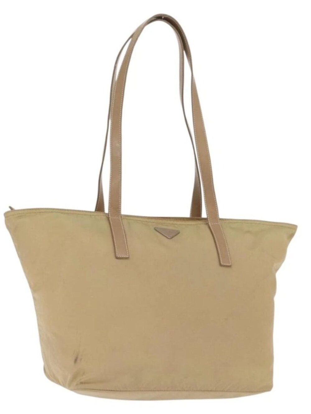 PRADA Tote Bag Nylon Beige Silver Auth ti3600